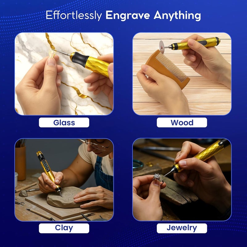 ELK Customizer Engraving Pen for All Materials - 2025 UPGRADED Torque - Rechargeable, Wireless & Beginner Friendly - Engrave 50+ Surfaces - For DIYers & Artists - 30+ Bits & Tools Included - Gold - Image 5